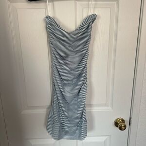 Edikted Blue and White Striped Ruched Bodycon Dress